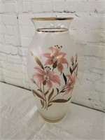 Frosted Vase with Gold Bands and Flowers