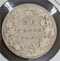 1901 Canadian Sterling Silver 50-Cent Half Dollar