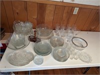 Glass Punch Bowl w/ Cups, Serving Platter, Snack c