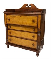 AMERICAN EMPIRE STYLE CURLY MAPLE CHEST OF DRAWERS