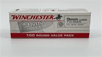 100 Rounds Winchester 9mm Ammo 115 Gr.