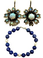 14k Opal Earrings, 14k Clasp Lapis Bracelet