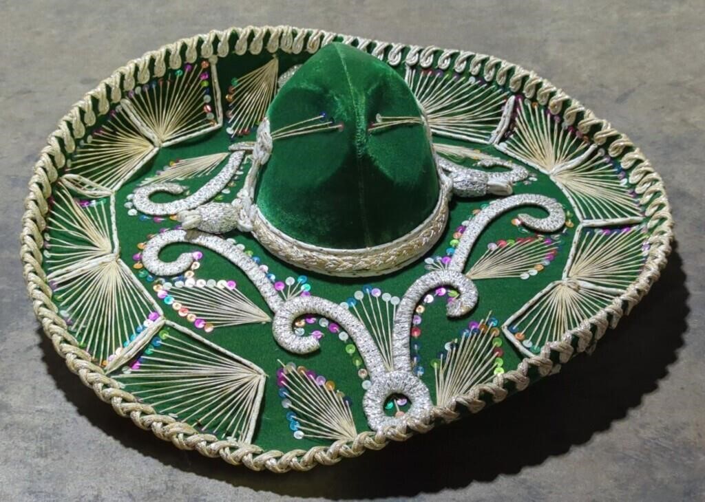 (LM) Salazar Mexican Sombrero. Green Velvet 22