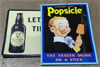 (LM) Metal Signs. Guinness & Popsicle. 18 1/2 x