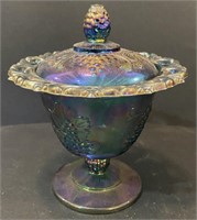 Carnival Glass Lidded Dish, 5.5” x 5”