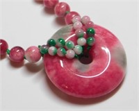 Natural Pink Jade Beaded Necklace - 24" Long