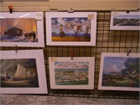 (6) Assorted Prints - Winter Scene, Horse, Boat,