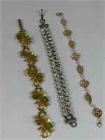 THREE BRACELETS DOUBLE STRAND DAISIES GOLD TONE