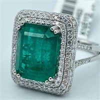 GIA Platinum Emerald & Diamond Ring
