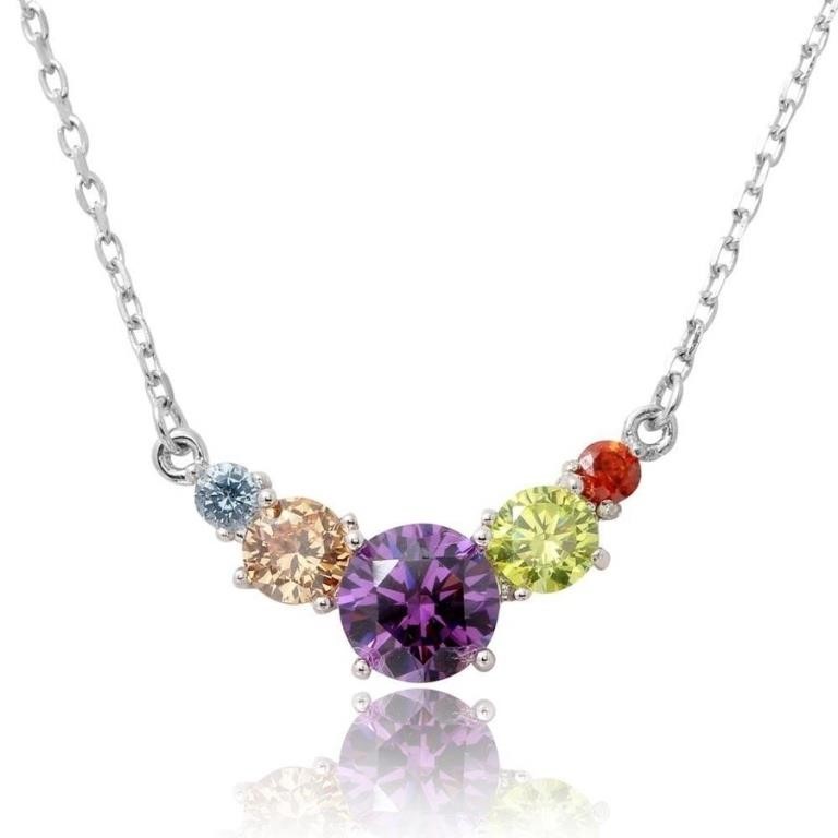 Sterling Silver  Multi-Color Crystal  Necklace