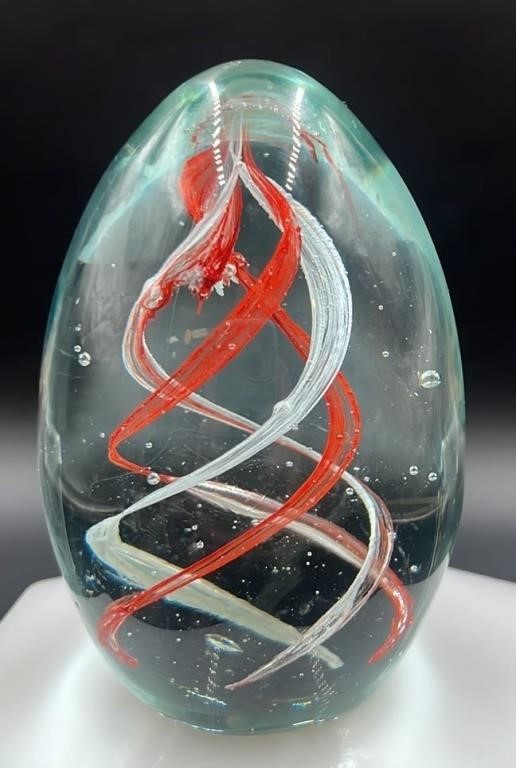 Vintage Art Glass Swirl Egg Paperweight