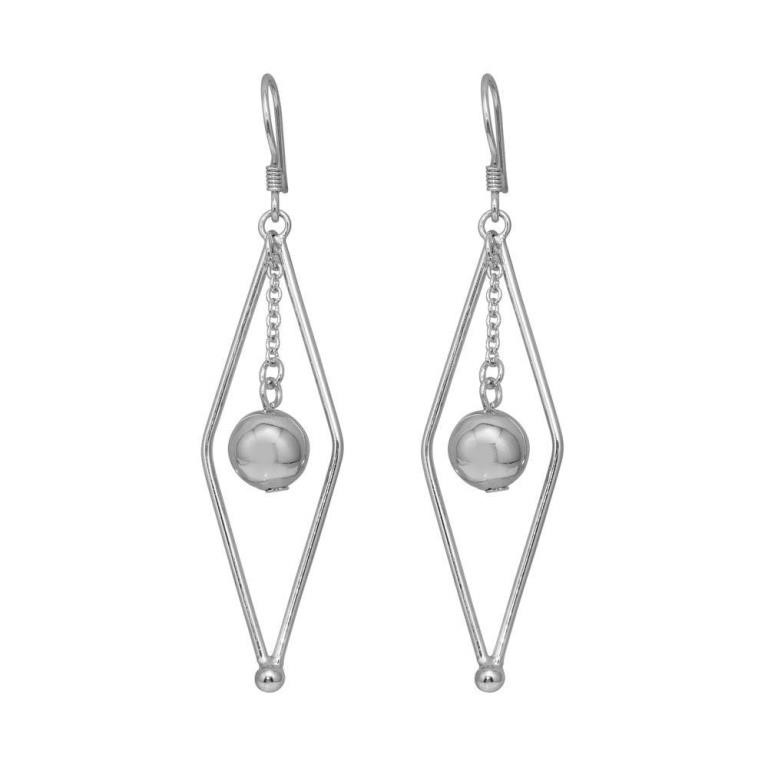 Silver Marquis Dangle Center Ball Earrings