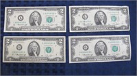Money: 4 bicentennial $2 bills