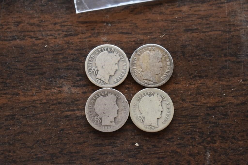 Barber Dimes (4) -90% Silver Coins