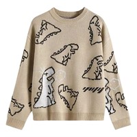 Women Dinosaur Print Knit Sweater Aesthetic Haraju