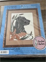 Counted Cross-Stitch Black Lab & Cattails