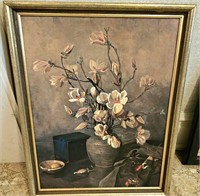 Floral Handpainted Picture on Board Framed
