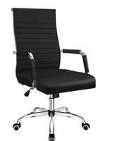 Black Ribbed Office Mid-Back PU Leather Executive