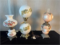 Painted Floral Cherub Oil Lamps