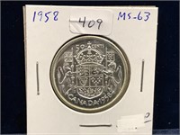 1958  Can Silver 50 Cent Piece  MS63