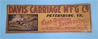 Davis Carriage Mfg Co Petersburg, VA Adv Sign