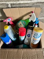 BOX OF CLEANING SUPPLIES, ETC