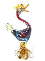 Vtg Art Glass Crane Sculpture - 12"H