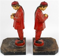 BRONZE J.B. HIRSCH PAINTED CHINESE BOOKENDS