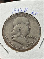 1952 D Ben Franklin Silver Half Dollar