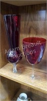 2 Cranberry stemmed glasses