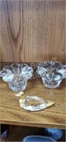 2 glass candelabras and glass duck figurine