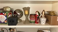 Shelf lot of items including small green lantern,