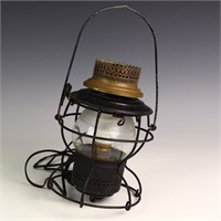 Vintage electrified lantern with wire handle