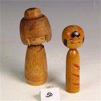 Two vintage Japanese Kokeshi wooden dolls