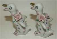 Vintage White Ducks with Applied Pastel Flowers