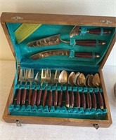 Vintage 1950s Brass and Rosewood Dessert Cutlery