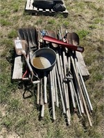 Pallet of Hand Tools, 10 Shovels, Misc