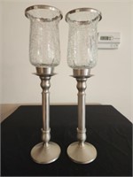 Large metal and glass candle holders