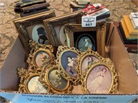 Assorted ornate picture frames w/prints