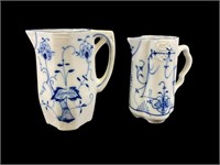 2-Small Antique Blue Onion Pitchers