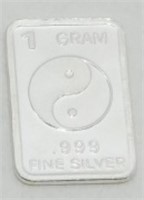 1 gram Silver Ingot - Yin & Yang, .999 Fine
