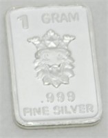 1 gram Silver Ingot - Crowned Beast, .999 Fine