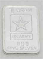 1 gram Silver Ingot - US Army Star, .999 Fine