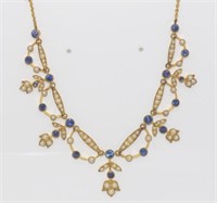 Edwardian gold, sapphire & pearl necklace