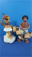 2 Latino Hand Sculpted Ceramic Figurines