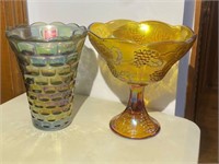 Carnival Glass Vase & Pedestal Bowl