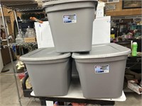 Sterilite 3 gray totes each 18 gal crack in one