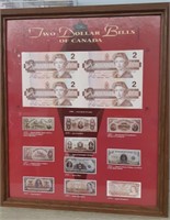 Framed Uncut sheet of 4 1986 2 Dollar bills (REAL)