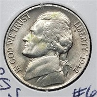 1942 P SILVER JEFFERSON NICKEL GEM BU