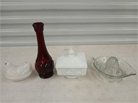 Glass chicken on a nest, vase, candy dish, juicer